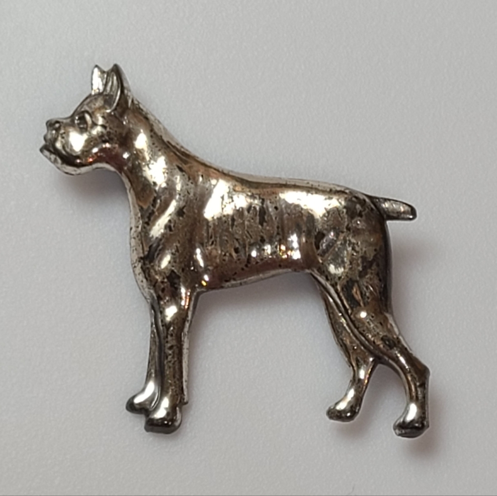 Vintage Boxer Dog 925 Beau Sterling Silver Brooch Vtg Estate Pet Animal